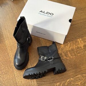 Aldo Black Combat Moto Boots with Chunky Sole